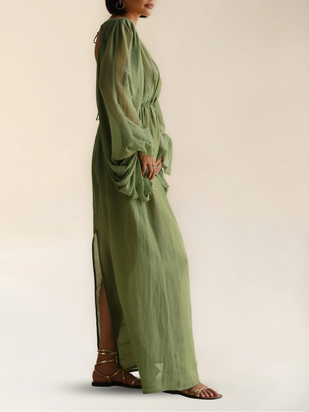 FARA Boutique Yasmin Dress Moss color 100% silk cotton blend  new with tags - Picture 3 of 12